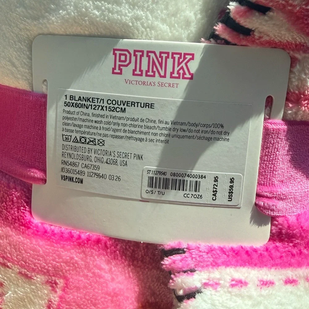 PINK Victoria's Secret Plush Logo Throw Blanket - Hot Pink Patchwork